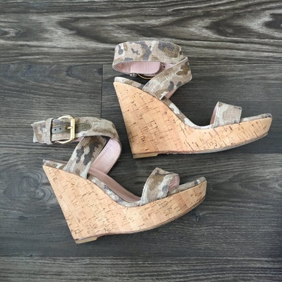 Stuart Weitzman Xray Linen Cork Wedge, Tan Camo - Picture 8 of 10